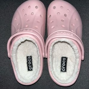 Pink fuzzy crocs
